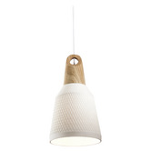 Liteworks Largo White Ceramic &amp; Oak Wood Pendant Light