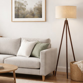 Liteworks Salem Pine Wood &amp; Linen Floor Lamp