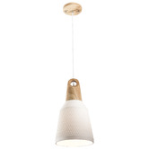 Liteworks Largo White Ceramic &amp; Oak Wood Pendant Light