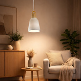 Liteworks Largo White Ceramic &amp; Oak Wood Pendant Light