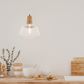 Liteworks Venice Rubberwood &amp; Glass Pendant Light