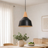 Liteworks Westerly Rubberwood &amp; Iron Pendant Light