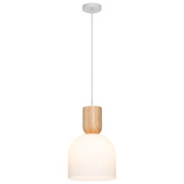Liteworks Madison Rubberwood &amp; Glass Pendant Light