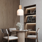 Liteworks Madison Rubberwood &amp; Glass Pendant Light