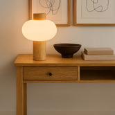 Liteworks Luso Rubberwood &amp; Opal Glass Table Lamp