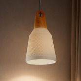 Liteworks Largo White Ceramic &amp; Oak Wood Pendant Light