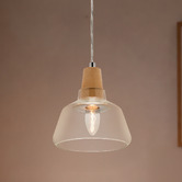 Liteworks Venice Rubberwood &amp; Glass Pendant Light