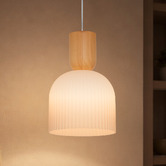 Liteworks Madison Rubberwood &amp; Glass Pendant Light