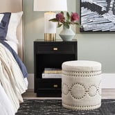 Rexington Home Natural Steven Round Linen-Blend Storage Stool