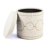 Rexington Home Natural Steven Round Linen-Blend Storage Stool