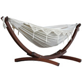Vivere Hammocks Natural Fringed Double Cotton Hammock with Stand