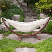 Vivere Hammocks Natural Fringed Double Cotton Hammock with Stand