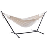 Vivere Hammocks Fringe Deluxe Cotton Double Hammock with Stand