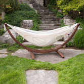 Vivere Hammocks Natural Fringed Double Cotton Hammock with Stand