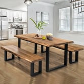 Estudio Furniture Millbrooke Live Edge Acacia Wood Dining Table &amp; Bench Set