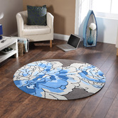 Network Rugs Grey &amp; Blue Watercolour Blossoms Rug
