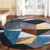 Network Rugs Blue, Yellow, &amp; Grey Laura Designer Hand-Tufted Wool Round Rug