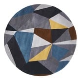 Network Rugs Blue, Yellow, &amp; Grey Laura Designer Hand-Tufted Wool Round Rug