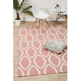 Network Rugs Soft Pink Flat Weave Oval Print Wool Rug
