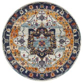 Network Rugs Rust &amp; Navy Tulip Vintage Look Round Rug