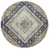 Network Rugs Navy &amp; Ivory Diamond Vintage Look Round Rug