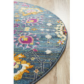 Network Rugs Blue Floral Field Vintage Look Round Rug