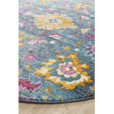 Network Rugs Blue Floral Field Vintage Look Round Rug