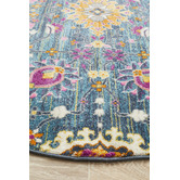 Network Rugs Blue Floral Field Vintage Look Round Rug