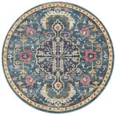 Network Rugs Navy Wreath Vintage Look Round Rug