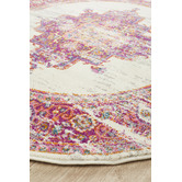 Network Rugs Pink &amp; Ivory Oriental Vintage Look Round Rug