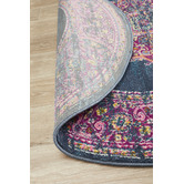 Network Rugs Navy &amp; Fuchsia Oriental Vintage Look Round Rug