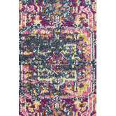 Network Rugs Navy &amp; Fuchsia Oriental Vintage Look Round Rug