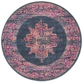 Network Rugs Navy &amp; Fuchsia Oriental Vintage Look Round Rug