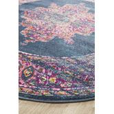Network Rugs Navy &amp; Fuchsia Oriental Vintage Look Round Rug
