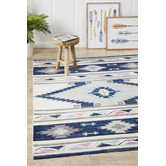 Network Rugs Navy &amp; Ivory Pastel Boho Geometric Rug