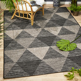 Network Rugs Black &amp; Natural Triangles Flat Woven Indoor/Outdoor Rug