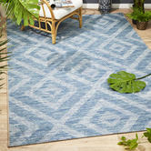 Network Rugs Blue &amp; Natural Diamonds Flat-Woven Indoor/Outdoor Rug