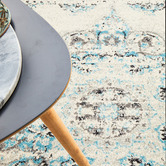 Network Rugs White &amp; Blue Transitional Distressed Round Rug