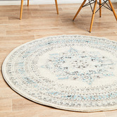 Network Rugs White &amp; Blue Transitional Distressed Round Rug