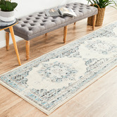 Network Rugs White &amp; Blue Transitional Distressed Runner