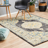 Network Rugs Yellow &amp; Charcoal Transitional Distressed Rug