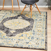 Network Rugs Yellow &amp; Charcoal Transitional Distressed Rug