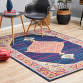 Network Rugs Royal Blue &amp; Red Transitional Distressed Rug