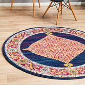 Network Rugs Royal Blue &amp; Red Transitional Distressed Round Rug