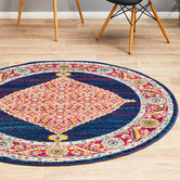 Network Rugs Royal Blue &amp; Red Transitional Distressed Round Rug