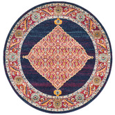 Network Rugs Royal Blue &amp; Red Transitional Distressed Round Rug