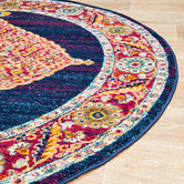 Network Rugs Royal Blue &amp; Red Transitional Distressed Round Rug