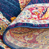 Network Rugs Royal Blue &amp; Red Transitional Distressed Round Rug