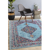 Network Rugs Blue Power Loomed Cotton Blend Rug