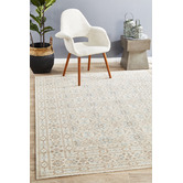 Network Rugs Bone &amp; Blue Power Loomed Distressed Modern Rug